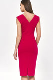 Vivid Pink Fitted Dress with Round and V-Neckline