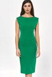 Knee-Length Fitted Green Dress with Unique Neckline
