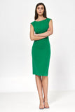 Knee-Length Fitted Green Dress with Unique Neckline