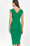 Knee-Length Fitted Green Dress with Unique Neckline