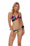 Exotic Floral Underwired Bralette with Striped Design