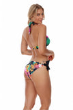 Exotic Floral Underwired Bralette with Striped Design