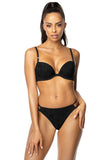 Elegant Black Push-Up Bra with Floral Embossed Design