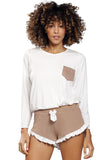 Delicate Viscose Blouse and Shorts Set with Frill Detail