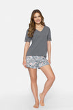 Lace-Trimmed Blouse and Floral Print Shorts Set