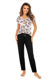 Floral Long Pants Pajamas Set in Light Pink and Black