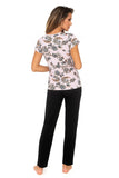 Floral Long Pants Pajamas Set in Light Pink and Black