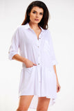 Chic Loose Shirt Dress with Trapezoidal Collar and Long Sleeves