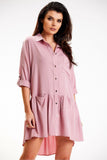 Trapezoidal Cut Loose Shirt Dress with Button Detail