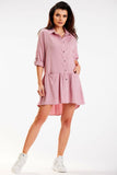 Trapezoidal Cut Loose Shirt Dress with Button Detail