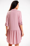 Trapezoidal Cut Loose Shirt Dress with Button Detail