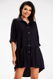 Trapezoidal Collar Loose Shirt Dress with Gold Buttons