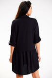 Trapezoidal Collar Loose Shirt Dress with Gold Buttons