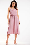 Elegant Crinkled Midi Dress with Thin Straps