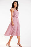Elegant Crinkled Midi Dress with Thin Straps