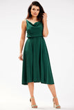 Elegant Crinkled Midi Dress with Flowy Neckline
