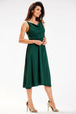 Elegant Crinkled Midi Dress with Flowy Neckline