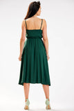 Elegant Crinkled Midi Dress with Flowy Neckline