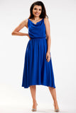 Elegant Crinkled Midi Dress with Thin Straps