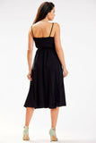 Elegant Crinkled Neckline Midi Dress with Elastic Waist