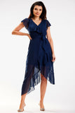 Asymmetrical Elegant Ruffle Dress with V-Neckline