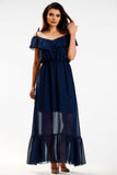 Spanish-Style Maxi Dress with Ruffle Detail and Elastic Waist