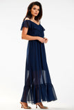 Spanish-Style Maxi Dress with Ruffle Detail and Elastic Waist