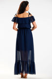 Spanish-Style Maxi Dress with Ruffle Detail and Elastic Waist
