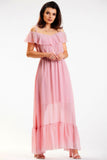Spanish-Style Maxi Dress with Ruffle and Elastic Waist