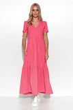 Classic Maxi Knit Dress with Ruffles and V-Neckline