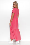 Classic Maxi Knit Dress with Ruffles and V-Neckline