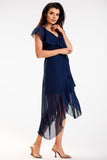 Asymmetrical Elegant Ruffle Dress with V-Neckline