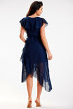 Asymmetrical Elegant Ruffle Dress with V-Neckline