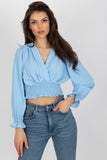 Long Sleeve Envelope Neckline Blouse with Elastic Band