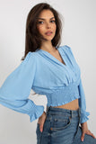 Long Sleeve Envelope Neckline Blouse with Elastic Band