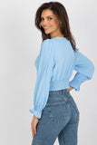 Long Sleeve Envelope Neckline Blouse with Elastic Band