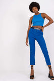 High-Rise Pants with Elastic Waist and Decorative Belt