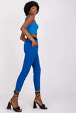 High-Rise Pants with Elastic Waist and Decorative Belt