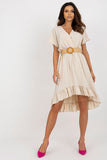 Asymmetrical Summer Dress with Frill and Braided Belt