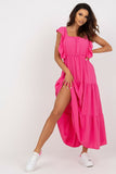 Sleeveless Loose Cut Long Summer Dress with Square Neckline