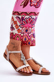 Eco Leather Women's Flat Sandals with Rhinestone Detail