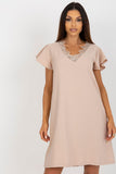 Loose-Fitting Ruffle Sleeve Dress with Lace Neckline