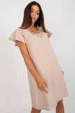 Loose-Fitting Ruffle Sleeve Dress with Lace Neckline