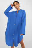 Button-Down Long Sleeve Dress with Pockets and Hem Detail