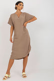 Heart Neckline Short Sleeve Cut Dress with Side Slit