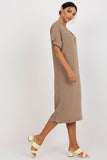 Heart Neckline Short Sleeve Cut Dress with Side Slit