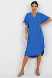 Heart Neckline Shirt Cut Dress with Side Slit