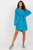 Cotton Long Sleeve Dress with Drawstring Waist and Neckline