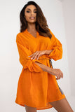 Cotton Long Sleeve Dress with Neckline and Drawstring Waist