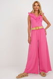 High Rise Wide Leg Pants with Decorative Creases and Belt